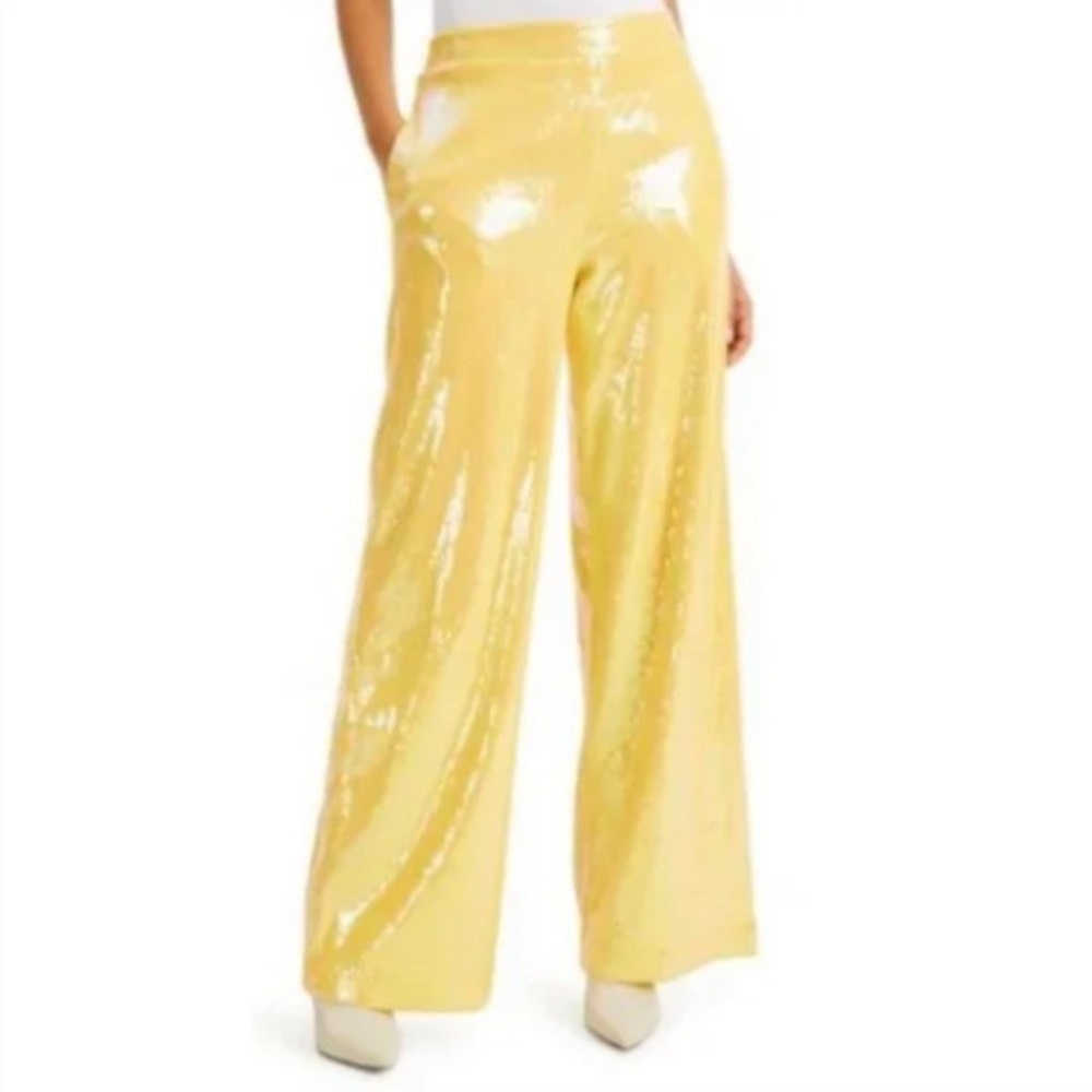 NWOT CULPOS X INC Wide Leg Sequin Pants Yellow XS